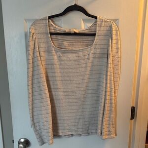 LOFT Cream Ribbed Scoop-Neck Long Sleeve Top